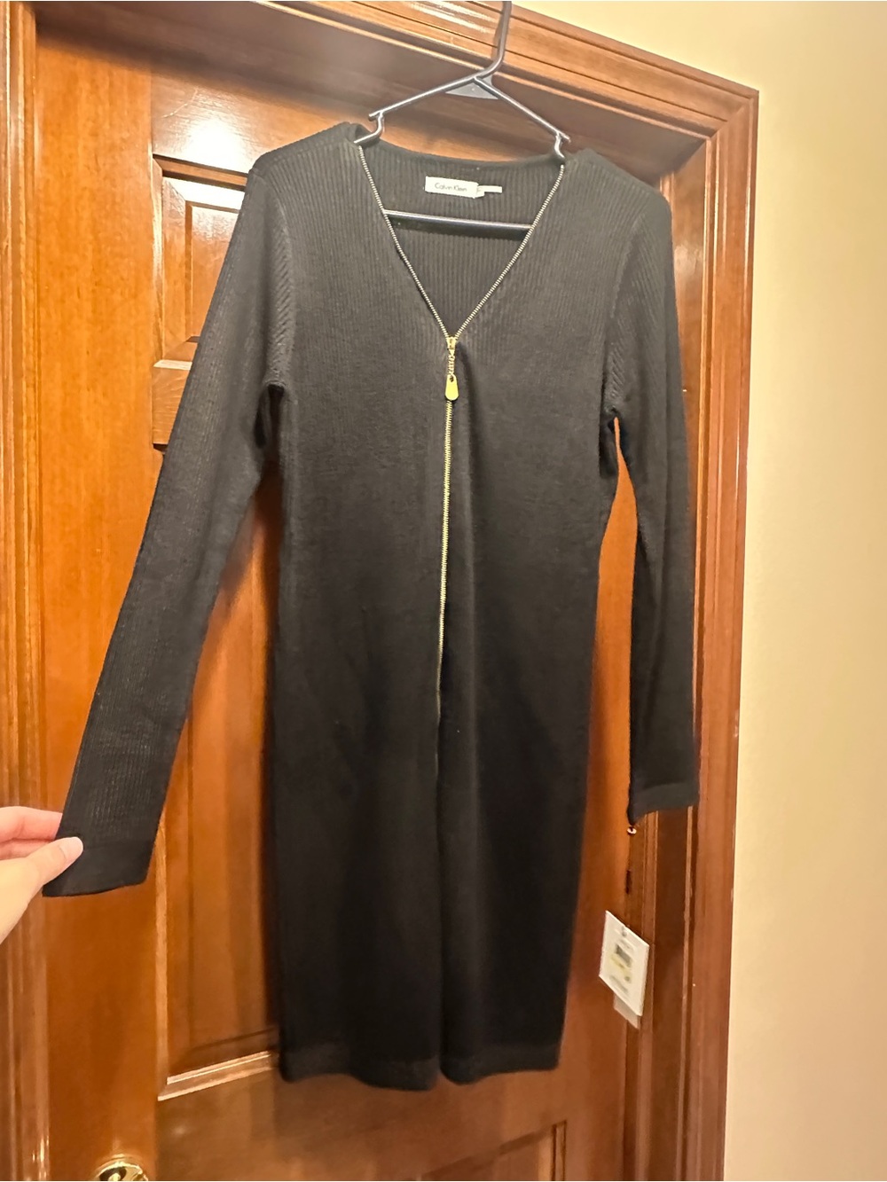 Calvin Klein Black Long-Sleeve Zip-Front Knit Dress